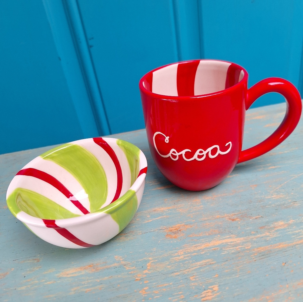 Mug & Peppermint Bowl Santas Cocoa Cup by Hallmark Holiday Christmas Candy Dish